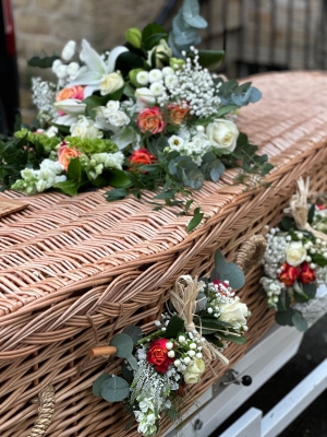 Wicker Coffin Swags & Tied Spray